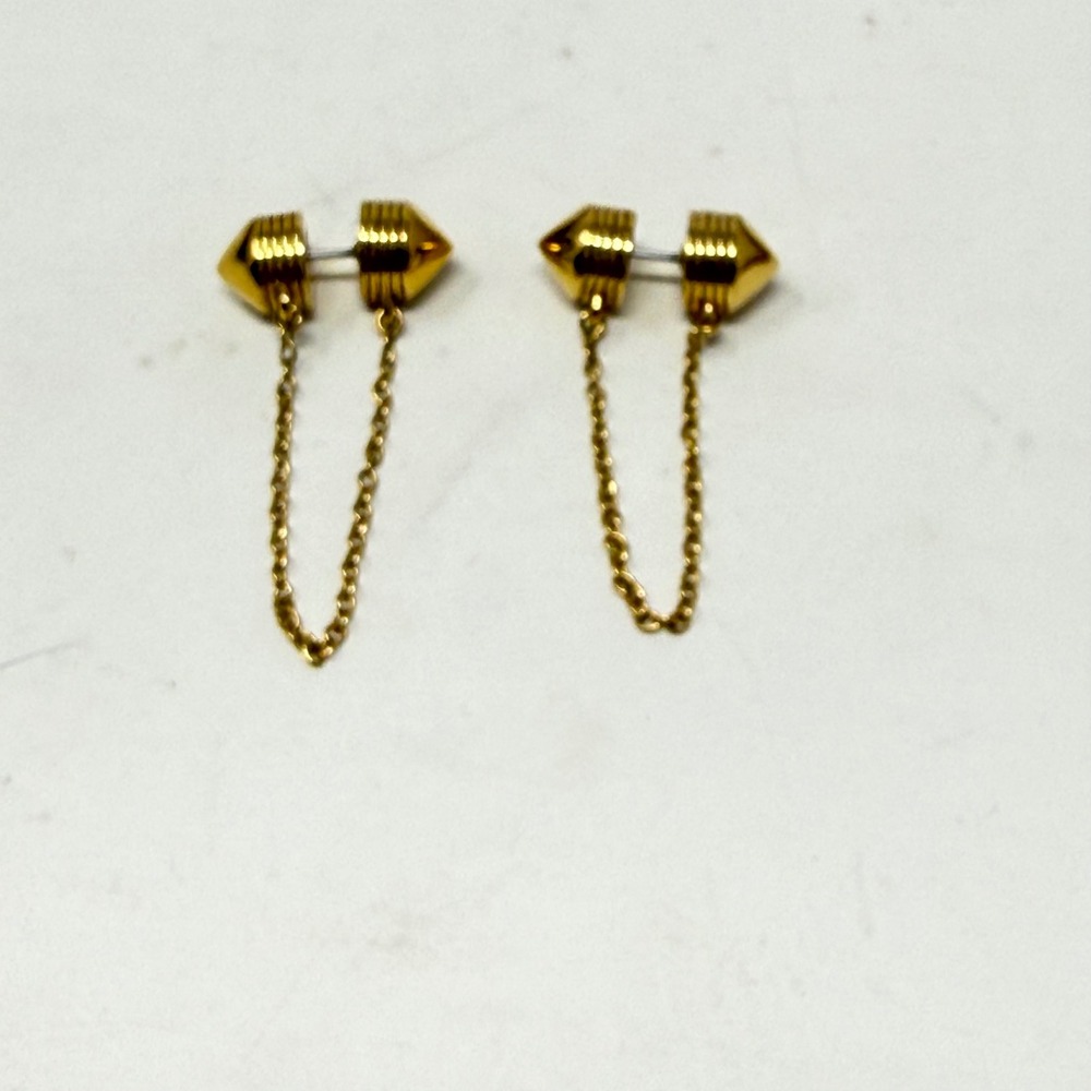 Botkier Gold Spike Front-to-Back Chain Earrings Edgy Punk Rocker Streetwear - Picture 6 of 8